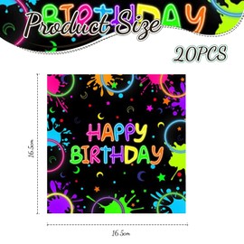 Kotkiddy 20 Neon Party Servietten mit bunten Tropfen und Happy Birthday Motiv 2-lagig 33 cm ideal für Geburtstagsfeiern Kindergeburtstag Tischdeko Einwegservietten
