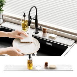 Quick Dry Sink Splash Guard - 30" Instant Dry Diatomite Stone Sink Tray - Quick Drying Water Stone - for Kitchen and Bathroom Sink - White
