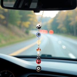 Evil Eye Car Accessories Hanging Ornament,Good Lucky Days Car Charm,8 Ball Mushroom Four-Leaf Clover Pendant for Car Rear View Mirror,Cute Boho Evil Eye Ladybug Yin Yang Symbol Car Decor
