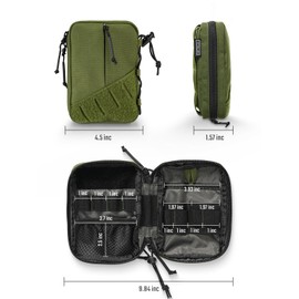 TACTICAL GEEK Block E4.0 EDC Compact Waist Pouch, Utility Pocket Organizer with Elastic Cord, Nylon Dual-Directional Zippers Tool Pouch, Multi-Purpose Small Gadget Organization for Daily Carry（Green）