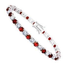 Kose 925 Sterling Silver Bracelets for Women and Men | 4mm Sapphire Ruby Emerald Cubiz Zirconia Classic Tennis Bracelet | Size 6.5-8 inches (Ruby+CZ, 7.25")