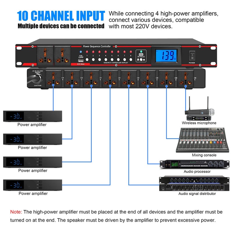 Micfuns Pro Audio 10 Outlet Power Conditioner,8 Independent Switch Conditioner,