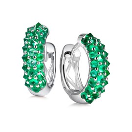 Green Emerald Chunky Hoop Earrings for Women Sterling Silver Hypoallergenic Bling Spike Thick Hoops Earrings