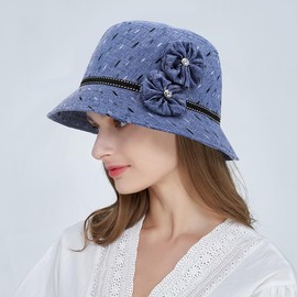 Glamorstar Vintage Felt Cloche Hat Winter Floral Fedora Bucket Hat Bowler Hats, Blue 4, One Size
