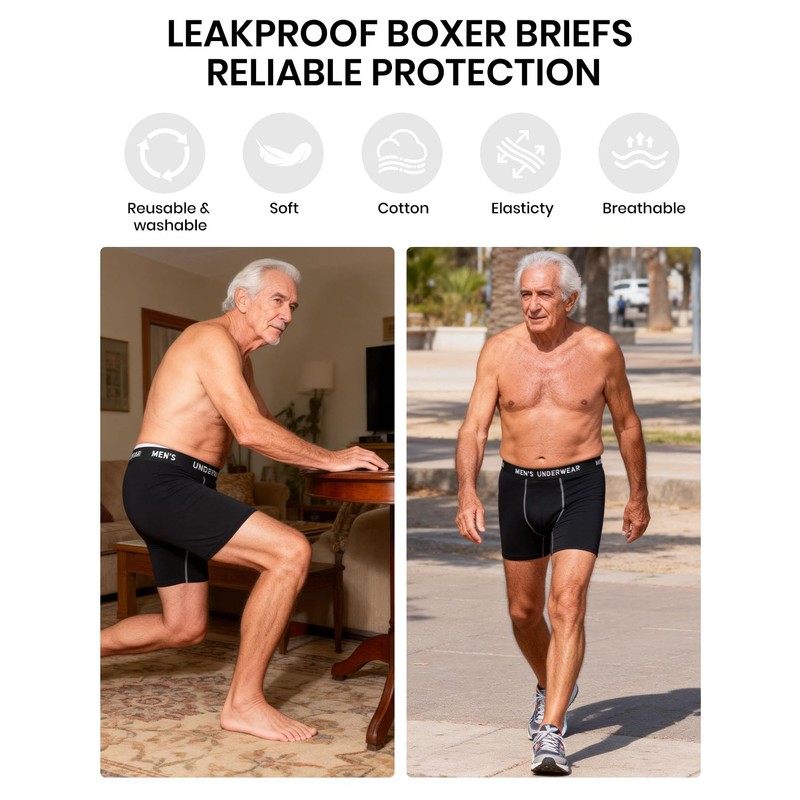 Men's Incontinence Underwear, 100ML Absorb Leakproof Boxer Brief
