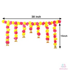 Estationeryhouse marigold toran marigold Garland with bells door valence hanging marigold flower decoration