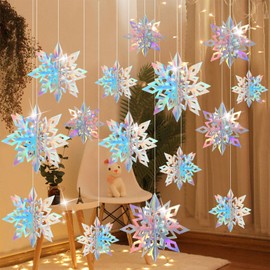 DERAYEE Christmas Decoration Set Ornaments Snow 18-Piece Set Cute Decorations Decorative Items Interior Snowflakes Snow Crystals Party Supplies (18, Flash Color)