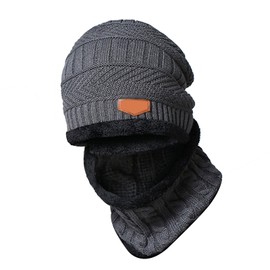 LEZOOY 2-Piece Set Men's Knitted Hat Neck Warmer Cold Protection Knit Cap Fleece Lining Warm Soft Stylish Skiing Bicycle Fishing Commuting School Camping Head Circumference 22.04-23.6 inch Gray