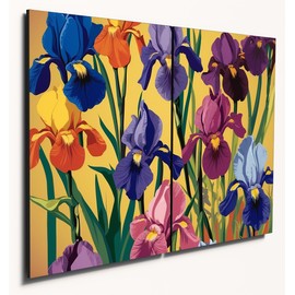 The Plum Penguin Pop Art Irises Printed Wall Art - Dual A4 MDF Wood Panels - Retro 60s Style Decor Canvas Alternative 40 x 30cm