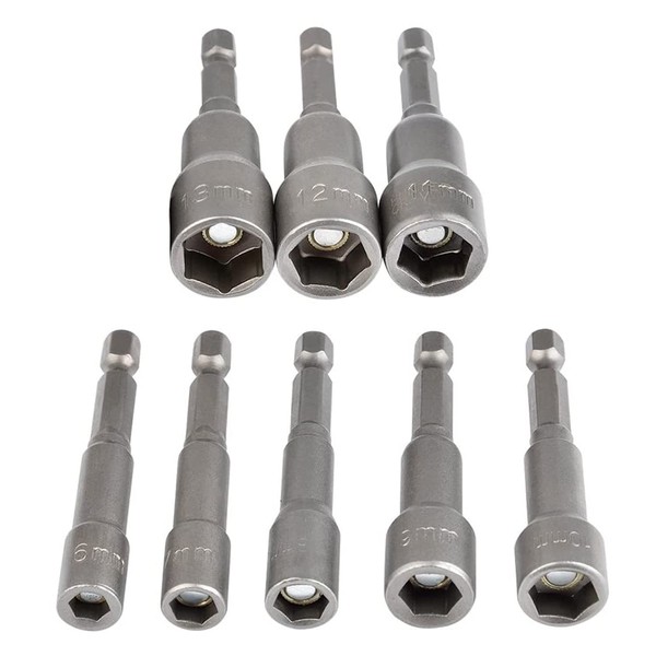 Magnetic Nut Driver Socket Set 8Pc 1/4” Hex Bit Set Metric Impact Drill Bits Shaft Quick Change Hand Drill, 6 to 13mm Adapter tech bits.