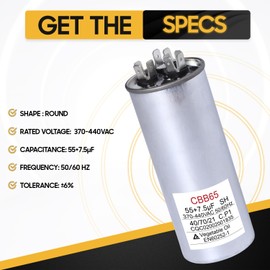 Seentech 55+7.5uF MFD 370/440VAC CBB65 Dual Run Round Capacitor Replacement Part - Exact Fit for Condenser Straight Cool or Heat Pump Air Conditioner