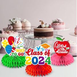 8Pc 5th Grade Graduation Decorations Honeycomb Centerpieces, 3D Double Side Fifth Grade Graduation Decorations for Table, Elementary School Graduation Decorations for Party Office Classroom