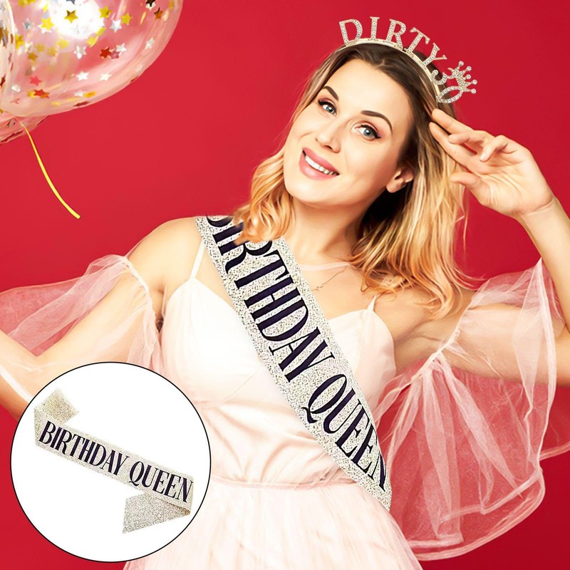 1 Piece Crown Rhinestone Headband, 1 Piece Letter Shoulder Strap,