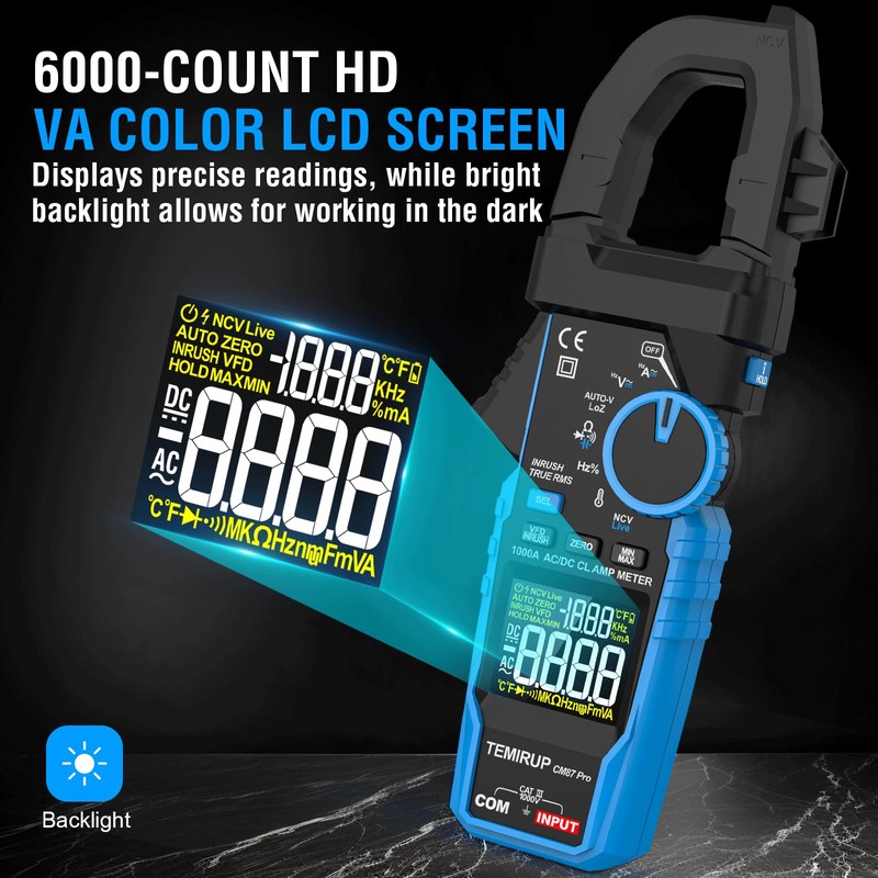 Inrush Digital Clamp Meter Multimeter - TEMIRUP T-RMS 6000 Counts