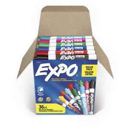 EXPO Low-Odor Dry Erase Markers, Chisel Tip, Assorted Colors, 36 Count