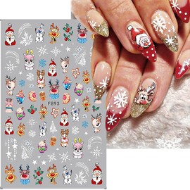 8Sheets Christmas Nail Stickers 3D Xmas Nail Decals Winter Cartoon Elk Snowflake Santa Claus Snowman Bell Reindeer Buffalo Plaid Nail Designs Sticker for Women Girls Christmas Nail Art Decoration