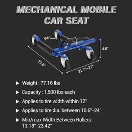 Wheel Dolly Jack Set of 2, 1500LBS Capacity Mechanical Car Wheel Dolly with Steel Twin Rollers, Heavy Duty Rollers with Foot Pedal for Tire Auto Repair Moving