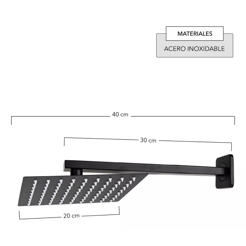 CNX Meer, Regadera Cuadrada Con Brazo Negro Mate Con Organizador