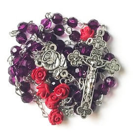 Lourdes Purple Crystal Cut Red Rose Rosary Beads Catholic for Women,Catholic Rosary,Rosarios Catolicos Para Mujer,Catholic Gifts Women,Rosario Regalos Para Mujer, Acrylic, acrylic