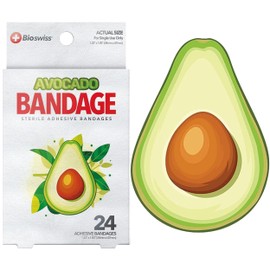 BioSwiss Kids Bandages, Avocado Shaped Self Adhesive Bandage Set, Latex Free, Sterile Wound Care, 24 Count
