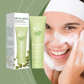 2PCS Mung Bean pH limpiador facial equilibrado, limpiador de poros profundos para limpieza doble, eliminación de máscara facial y eliminación de cabeza negra, adecuado para piel sensible
