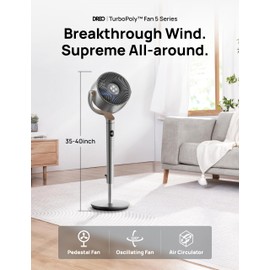 Dreo Standing Fan, 120°+120° Smart Oscillating Floor Fans with Wi-Fi/Voice Control, 85 ft Fan For Bedroom, DC Motor Quiet Fans, Adjustable Height, 8 Speeds, 6 Modes, 12H Timer, Office, Room