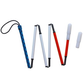 Carbon Fiber Folding Blind Walking Stick with Wrist Strap - White Cane for Visually Impaired and Low Vision Individuals (Blue Handle, 49.2 inch (125 cm))