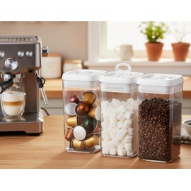 Felli Flip Tite Food Storage Container with Lid Airtight 4" Ring Seal Flip Top, Stackable Acrylic Canister Jar for Pantry Kitchen Counter, Snack Coffee Bean Granola Pet Treats Cracker Holder (1.2 L)