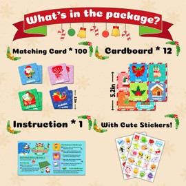 zheyistep 100 PCS Christmas Matching Game for Kids Toddlers Merry Christmas Memory Game, Winter Match Game Concentration Card Game for Boys Girls Preschool Learning Activities