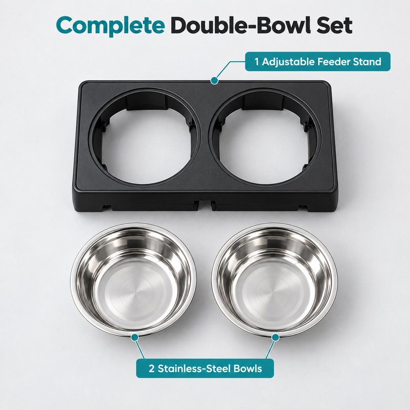 Adjustable Elevated Dog Feeder with Slow Feeder Bowl and Stainless