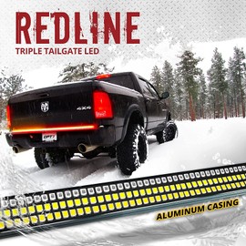 OPT7 48" Redline Triple Row LED Tailgate Light Bar w/Sequential Amber Turn Signal - Weatherproof Rigid Aluminum Frame Light Strip for Trucks - No Drill Install - Full Function Reverse Brake Running