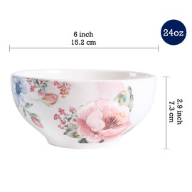Bico Margret's Garden Ceramic Bowls Set of 4, for Pasta, Salad, Cereal, Soup & Microwave & Dishwasher Safe