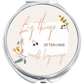 NewCharms Big Things Small Beginnings Compact with Mirrors - Perfect Pocket and Purse Size Folding Mirror for Applying Make Up Anywhere