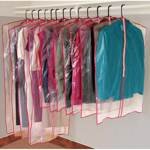 13 Piece Garment Bags for Closet Storage - Clear Vinyl and Poly Plastic Material Designed for Convenient Storage