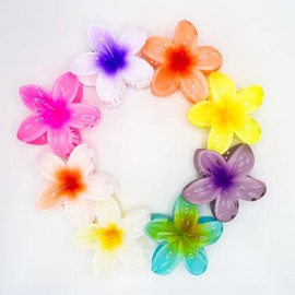 AJCRAN 8 Pcs Gold Flower Hair Clips for Women - Large Claw Clips Ideal for Thick Hair, Perfect as Hawaiian - Style Summer Beach Hair Accessories (Gradient Flowers)