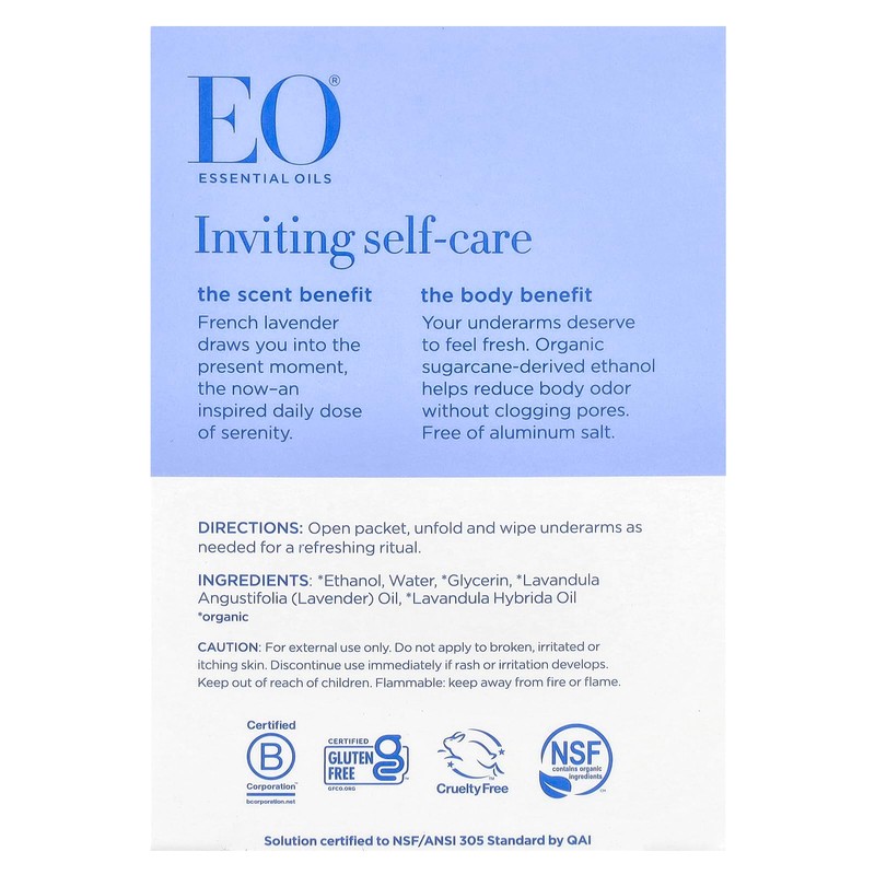 EO Deodorant Lavender Wipes, 6 Count