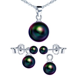 Yumilok Women's Necklace Pearl Necklace Women's Stud Earrings Pearl Pearl Earrings Pearl Jewellery Bridal Jewellery Sets for Women, Sterling Silver Pearl, Pearl