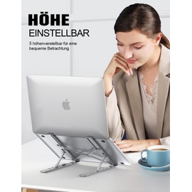 Babacom Laptop Stand, 9-Level Aluminium Laptop Stand, Portable, Height-Adjustable, Ventilated Notebook Stand, Compatible with MacBook Pro Air, Lenovo, Dell, 10-15.6 Inch Laptops, Tablets