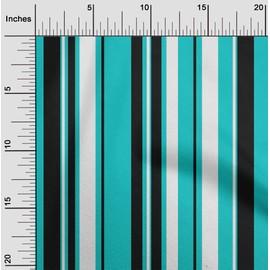 oneOone Cotton Poplin Twill Turquoise Blue Fabric Stripes Stripe Sewing Material Print Fabric by The Meter 56 Inch Wide