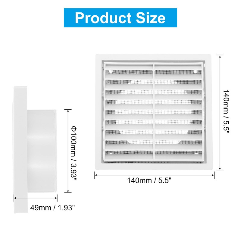 PATIKIL 4" Wall Vent, ABS Gable Vent Grille Louvered Square