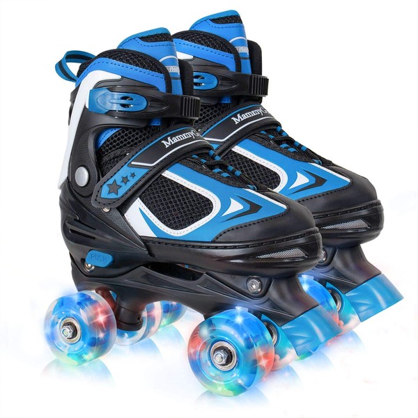 Kids Roller Skates for Boys - Blue for Big Kids Age 7 8 9 10 - Adjustable All Light up Wheels Indoor Outdoor Sports Birthday Gift for Son and Grandson