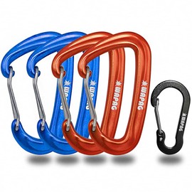 Carabiner, Robust and Lightweight Carabiner Hook, 1200 kg D-shaped Aluminium Carabiner for Camping, Hiking, Outdoor, Hammock, Small Carabiner Hook for Key Ring (2 Blue 2 Orange)