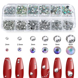 Canvalite 2784PCS Rhinestones with 5Pcs 3ml B7000 rhinestone glue,6 Sizes Flat Back Gems, Crystal AB Nail Art Gems with Pick Up Tweezers and Rhinestone Picker Dotting Pen, Tools for Nails, Face, Craft