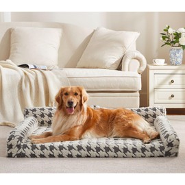 FURTIME Orthopedic Dog Beds Large Sized Dog, XL Washable Memory Foam Pet Couch Bed with Removable Washable Cover, Non-Slip Bottom with Bolster Sides, Grey