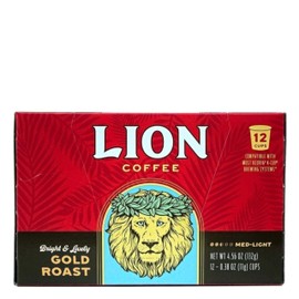 Lion Coffee Gold Roast Coffee Pods - Single-Serve Pods - Smooth Medium Roast - Arabica Coffee - Compatible with Single-Serve Brewing Systems - 12 Count Box