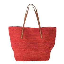 Mar Y Sol Portland Crocheted Raffia Carryall Tote Bag, Coral