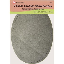 -2 Sew-on Large Natural Suede Leather Elbow Patches Size 4.75 in x 6.5 in w/Perforated Edges for Easy Sewing - (Grey)