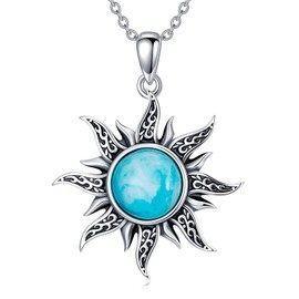 Turquoise Sun Necklace 925 Sterling Silver Genuine Turquoise Sun Pendant Western Jewelry Gift