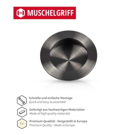 Gedotec Lady, sliding door handle, shell handle, recessed, 1 piece, handle shell, sliding door, brushed stainless steel, round handle bowl, diameter 50 mm, sliding door fitting for inlet, furniture