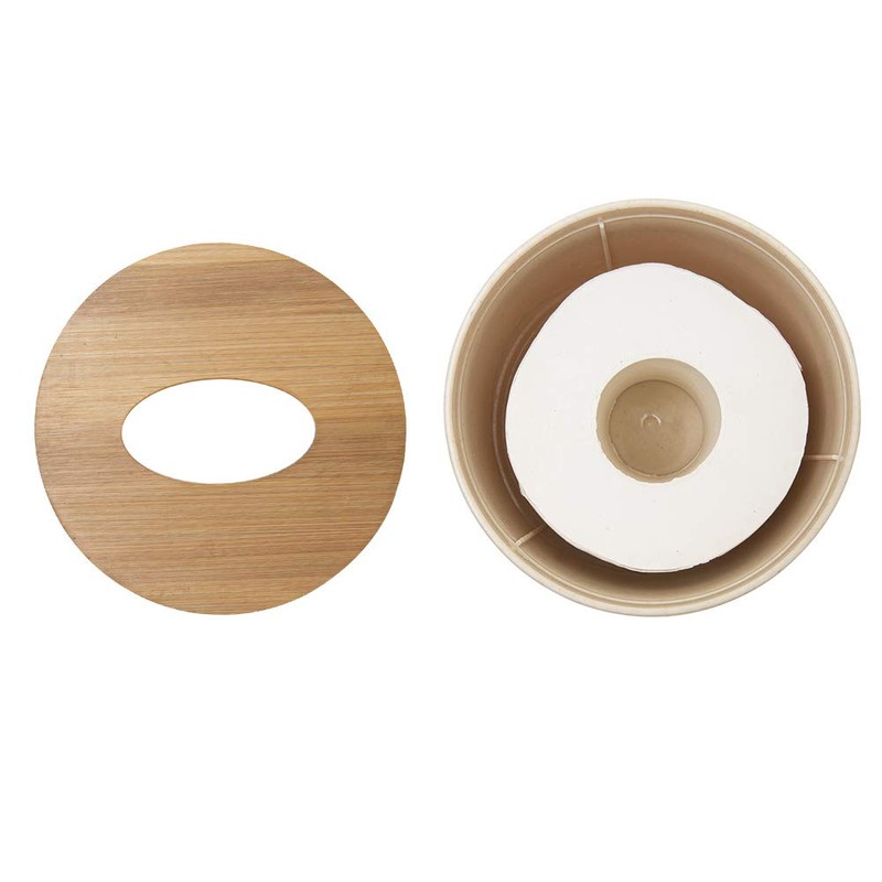 Zimon Toilet Paper Roll Dispenser with Bamboo Lid, Decorative Round